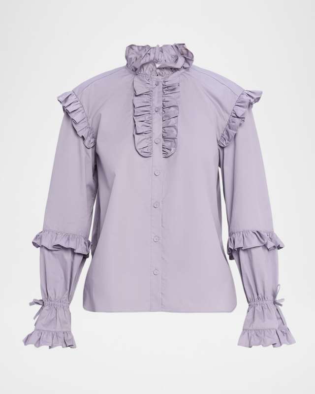 Michelle Long-Sleeve Ruffled Poplin Top